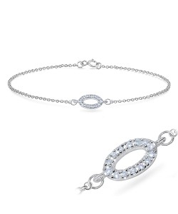 Ring Oval Shape CZ Setting Silver Bracelet BRS-556